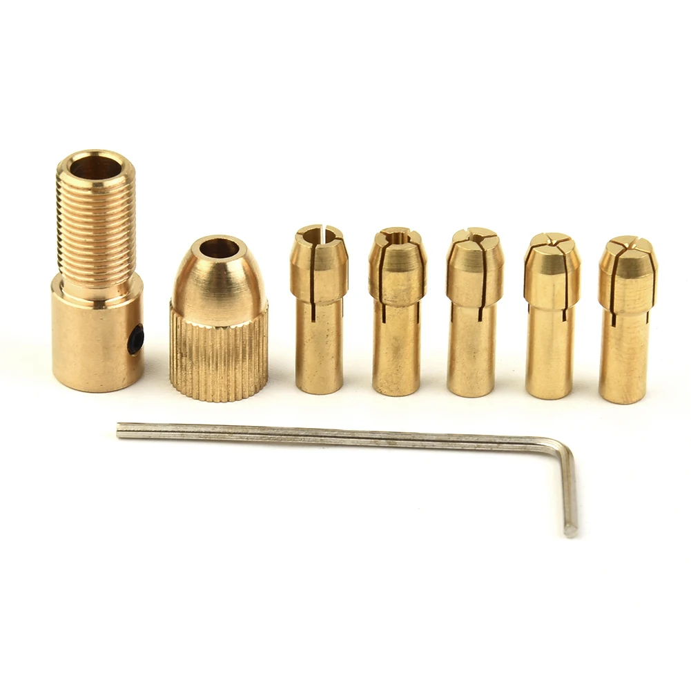 

7pc 0.5-3mm Drill Chuck Collets Set Of Quick Chuck For Mini Tools Copper Drill Folder Copper Cap Axis Drill Collet With Wrench