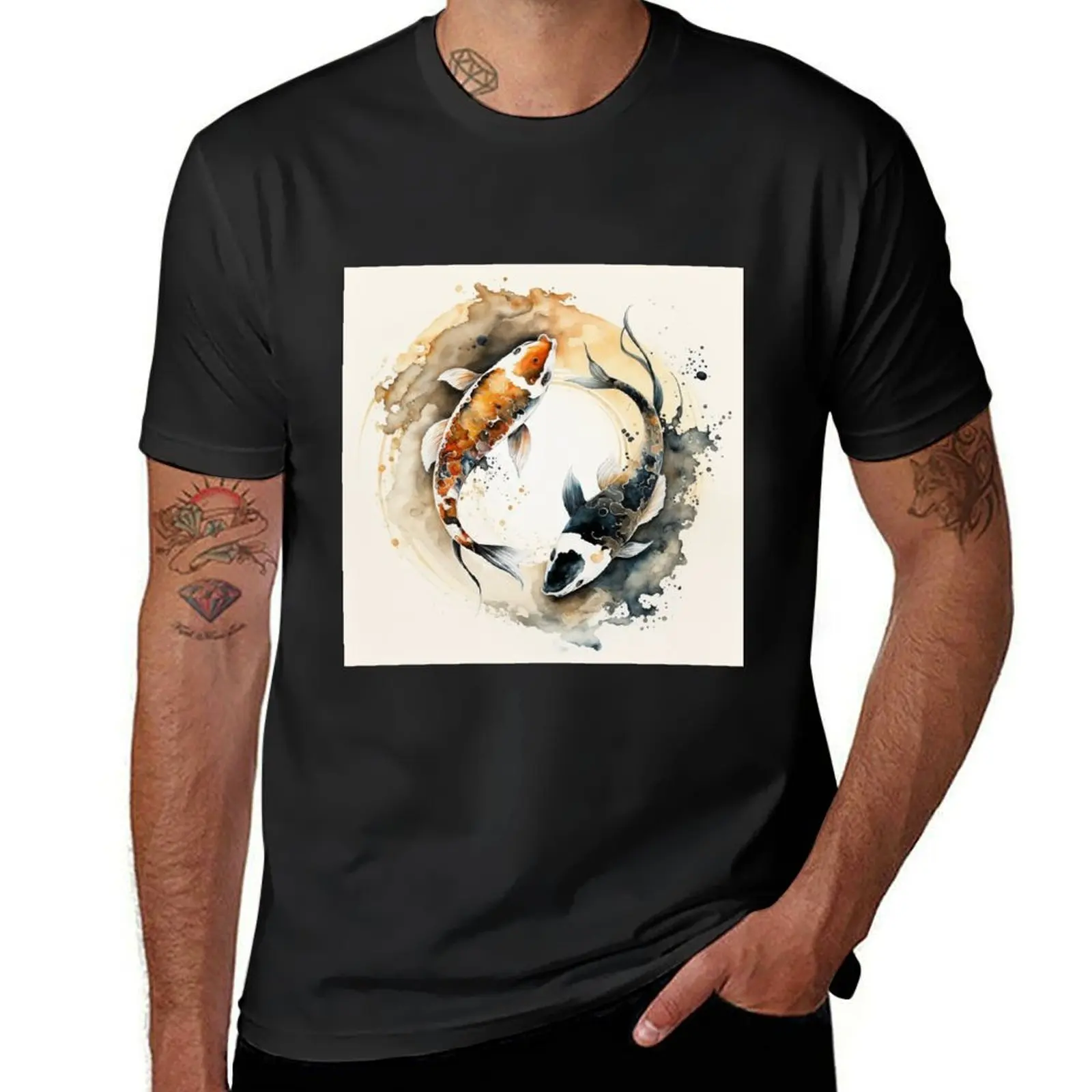 Koi Fish Yin Yang - sumi-e painting T-Shirt sweat for a boy mens t shirts pack