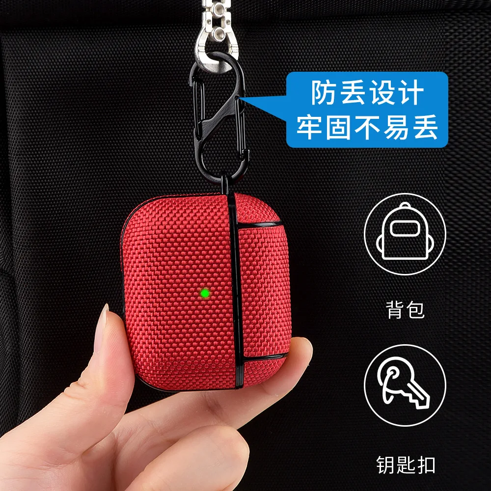 Funda de tela de nailon para Airpods 3 Pro, cubierta dura para auriculares, accesorios de PC, Protector con llavero