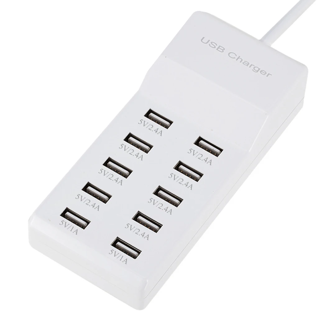 USB 충전기 휴대폰 충전 장치, 고속 충전 내구성 하우징, 5V 멀티 포트 전원 공급 장치 어댑터, 미국/EU 플러그, 10 포트