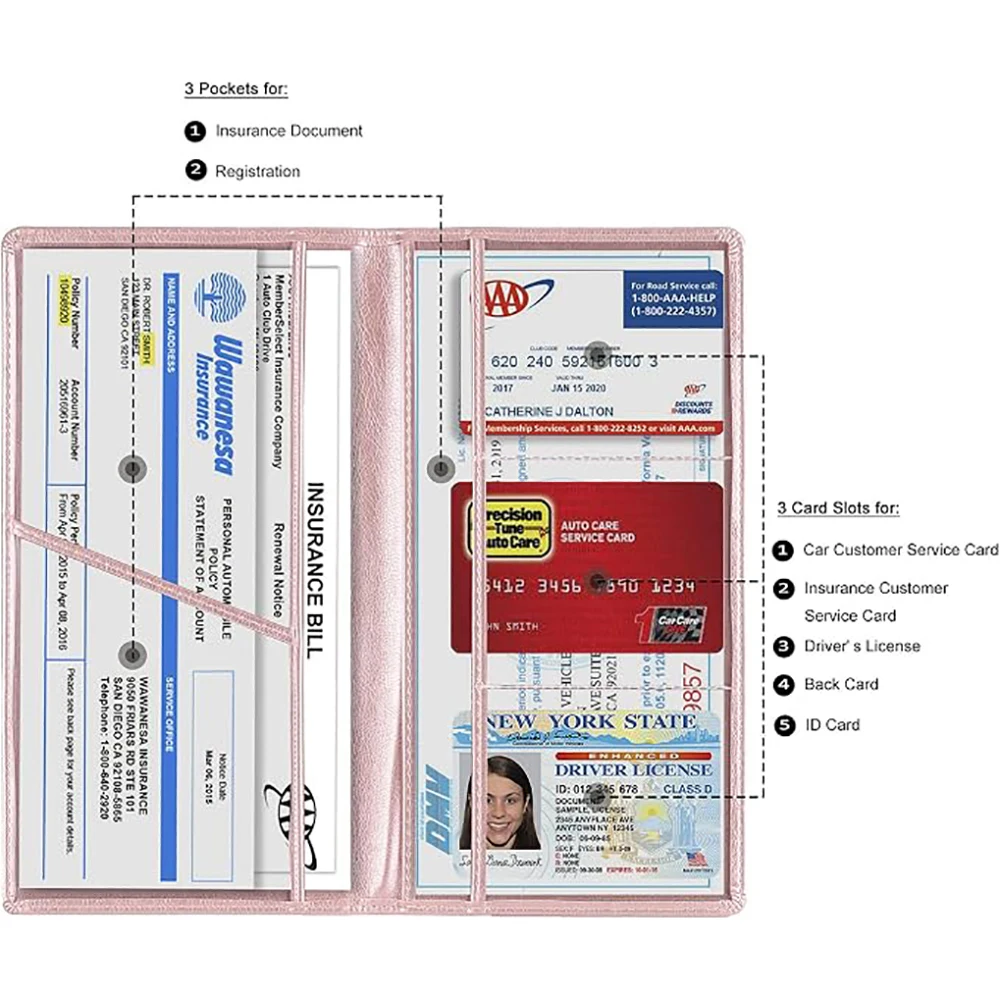 Car Registration and Insurance Card Holder, Vehicle License Document Organizer In Glove Box Auto Accessories Women Men Pink