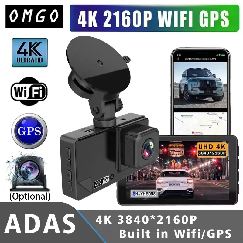 4K 2160P Dash Cam ADAS Car DVR Camera BSD WIFI GPS Dual Lens Mini Video Drive Recorder Dashcam Registrar Black Box Night Vision