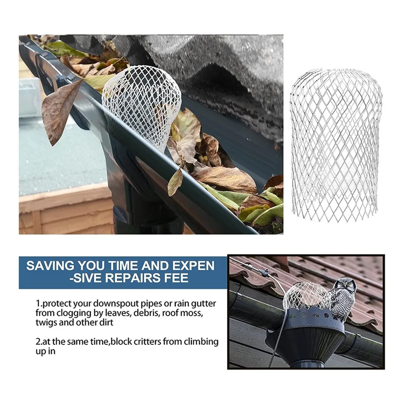 8 Buah Pelindung Downspout Talang Aluminium Penutup Layar Talang Saringan Daun Dapat Diperluas Pelindung Pipa Bawah 10X17Cm