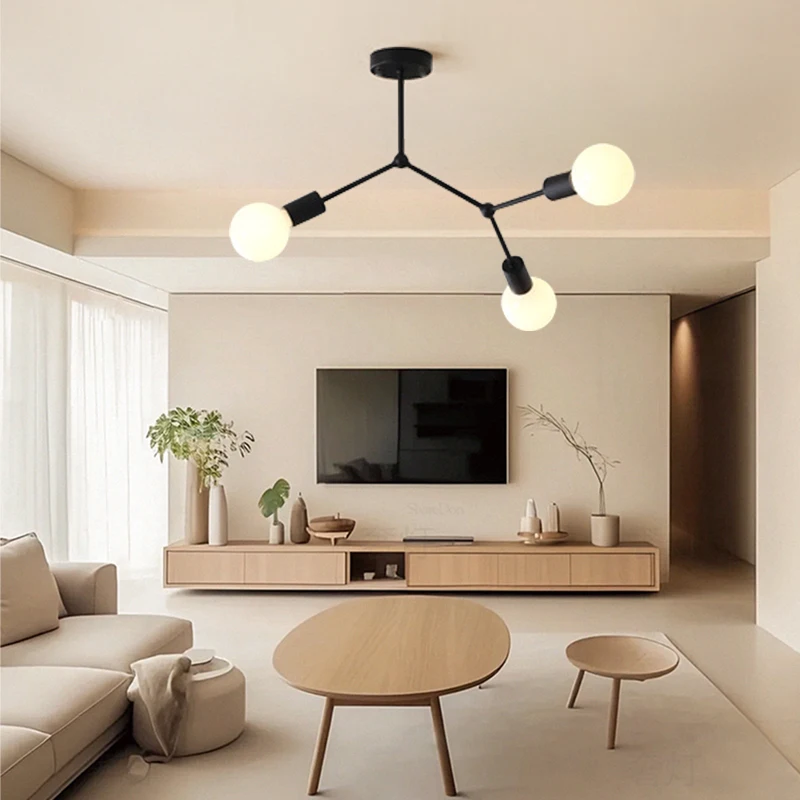 1Pc black modern three E27 bulb base chandelier , suitable for living room, bedroom, kitchen lighting fixtures (without bulb）