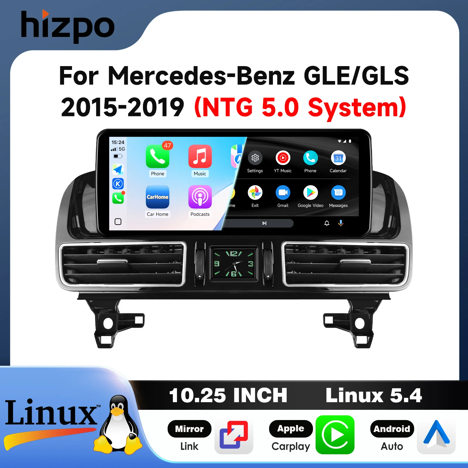Hizpo 10,25 Zoll 12,3 Zoll Autoradio für Mercedes Benz GLS GLE 2012 - 2015 NTG 5.0 Infotainment-System Kabelloses CarPlay Android Auto Mirror Link Bluetooth Linux 5.4