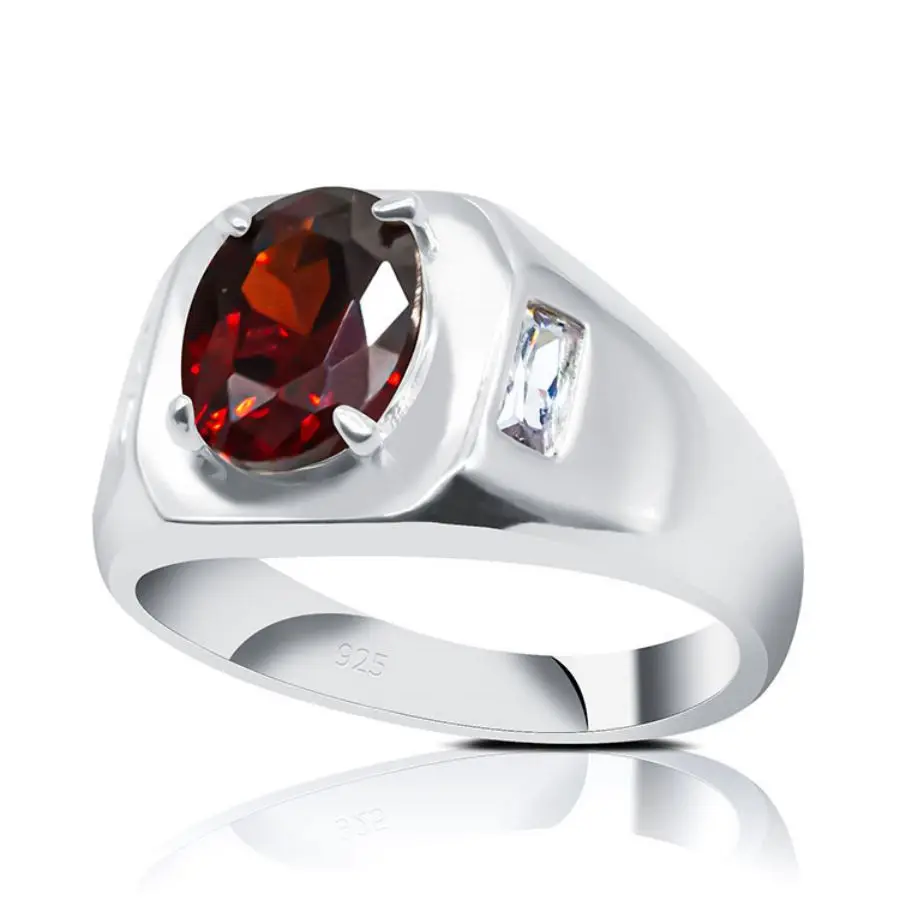 

Wholesale Customized Classic Jewellery Gifts OEM 925 Sterling Silver Red Cubic Zirconia Diamond 925 Mens Rings
