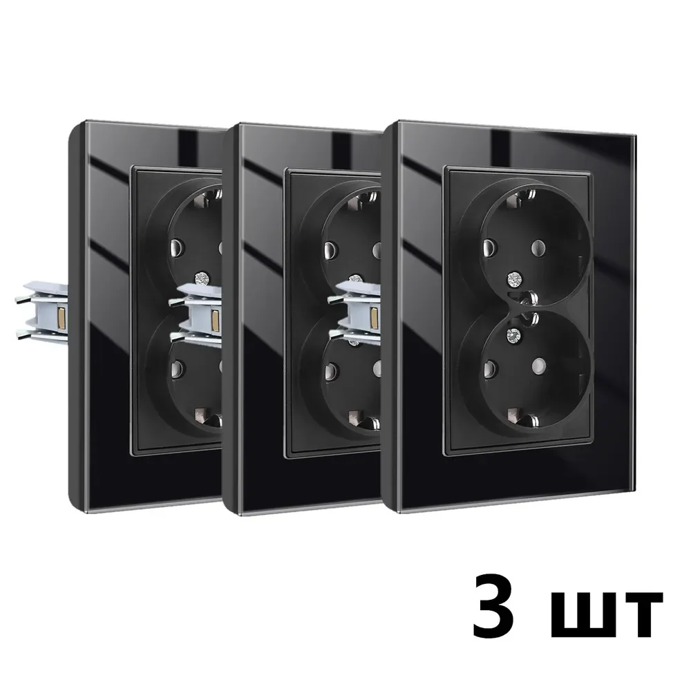 Dubbele EU-wandcontactdoos 120 * 86 mm Gehard glazen paneel 2 EU Stadnard stopcontacten Wisselstroompunten Stekkeruitgangen 110-250 V
