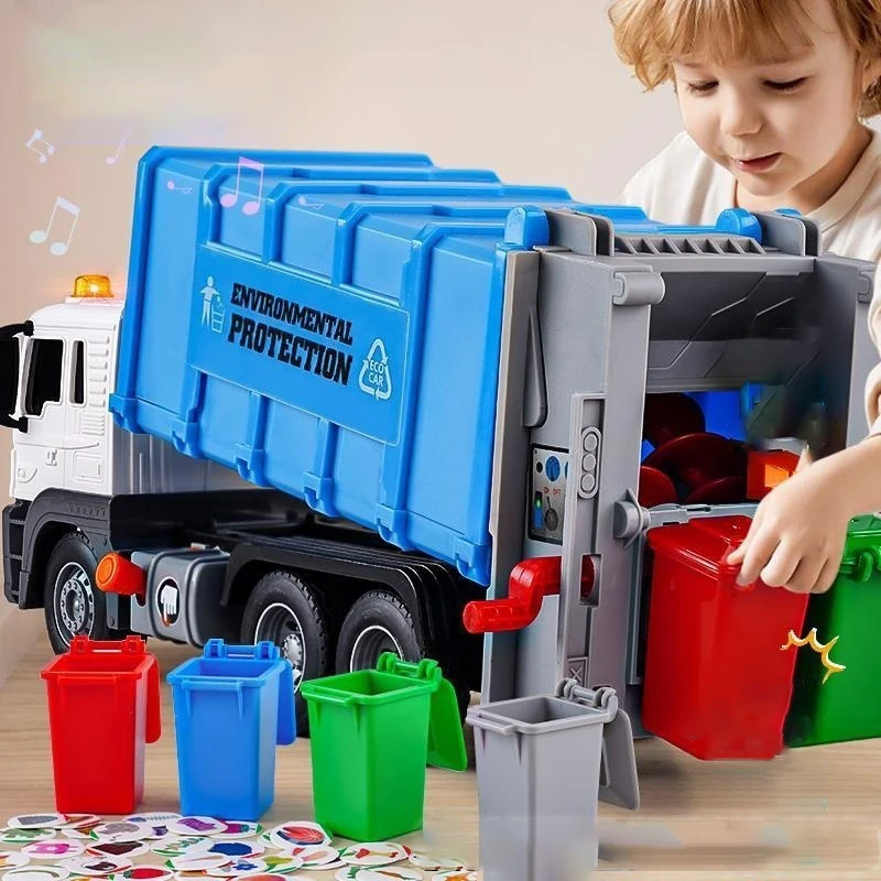 

New Children Toys City Garbage Truck Model Diecast Plastics Garbage Sorting Sanitation Vehicle Car Sound Light Kids Xmas Gifts