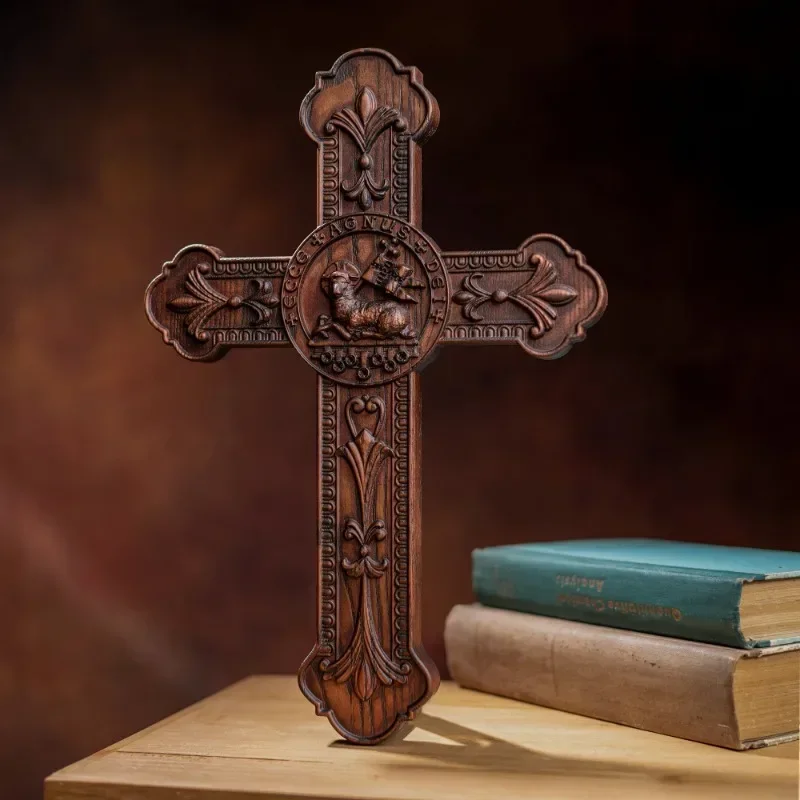 

Vintage Cross Wood Carving for Wall Decoration, Hanging Church Home Living Decor