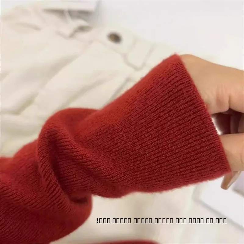 

Ankela Red Knitted Long Sve Base irt Women's Slim Fit High Ne Autumn Winter Inner Wear Commute Sle Color Sweater