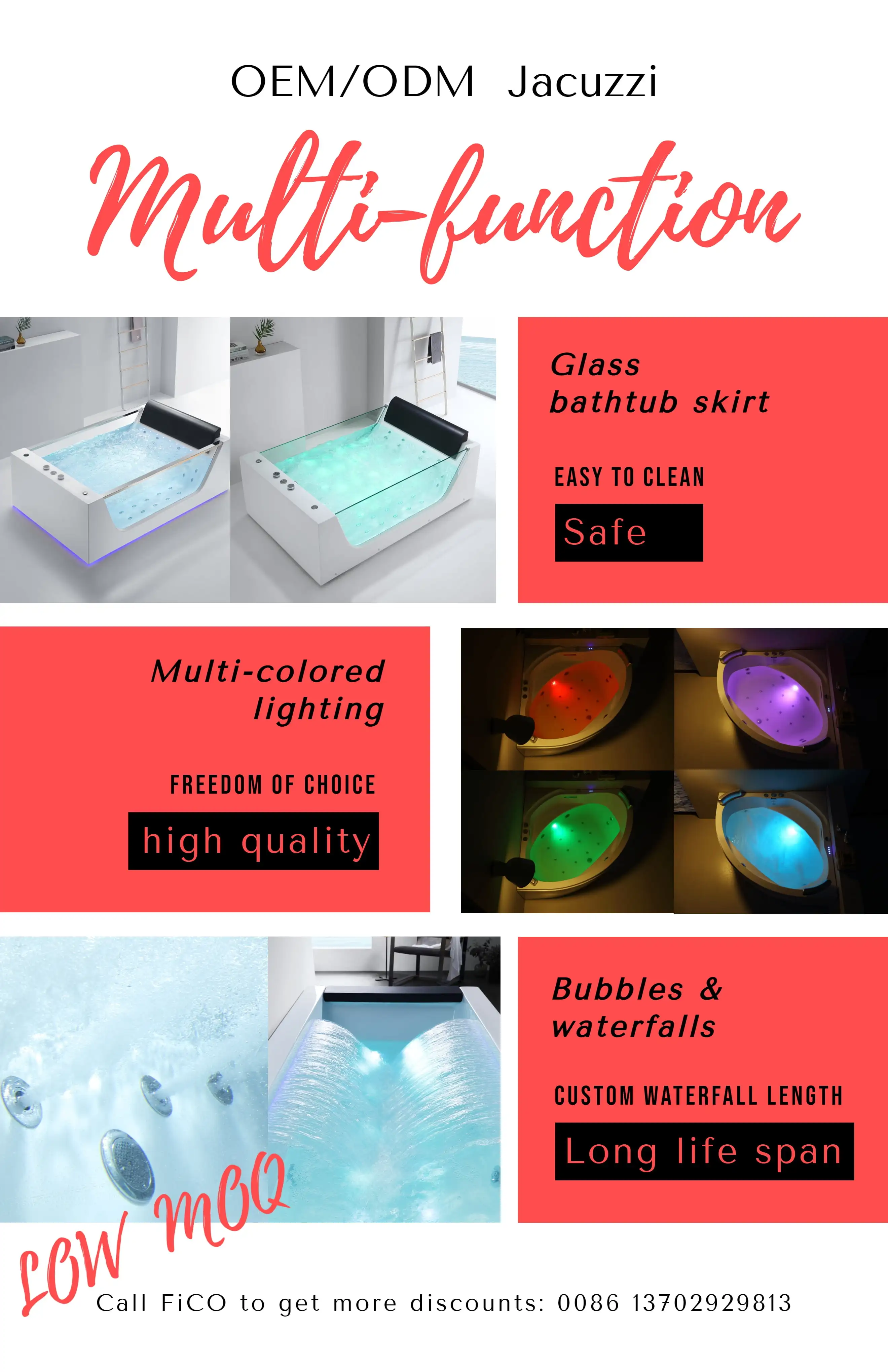 FICO الحمام الاكريليك حوض استحمام قائم بذاته تمرغ تدليك أحواض استحمام ساخنة Jaccuzy وظيفة حمام تبويب تدليك مائي دوامة أحواض الاستحمام