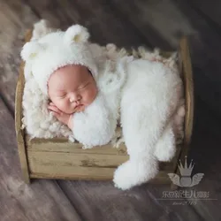 Mohair-Barboteuse en laine pour nouveau-né garçon et fille, costume de batterie d'ours, accessoires de photographie, vêtements pour bébé