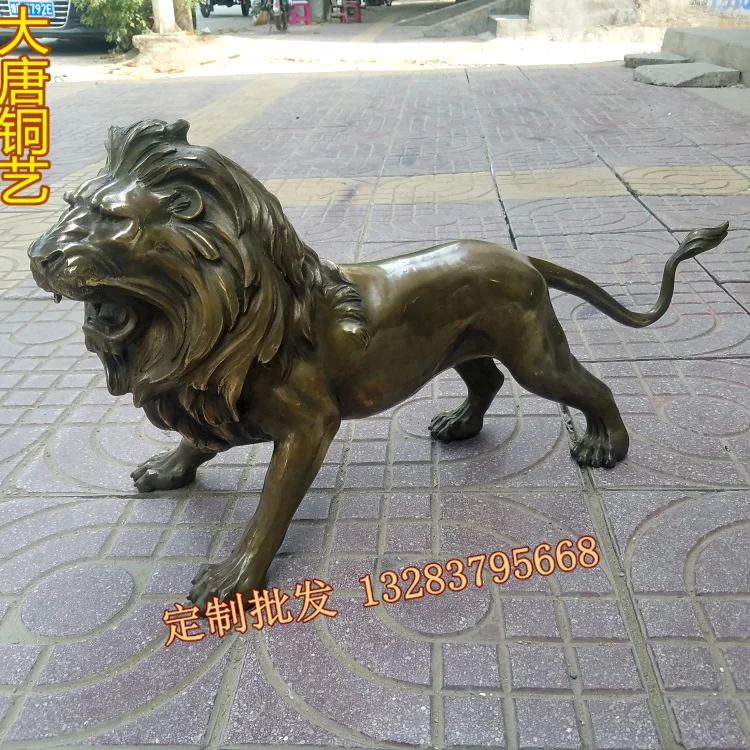 Pure copper sculpture Animal image lion is running big African Lion, Seiko Wealth Office Lion Ornament craftss home Decoration