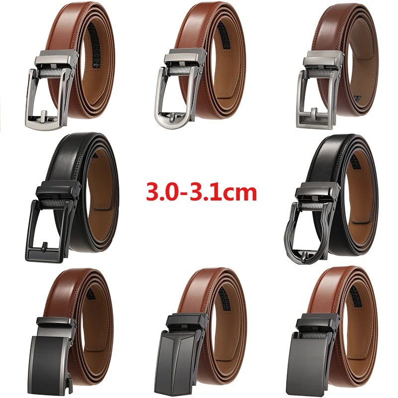 

3.1cm Men's Leather Belts Fashion Automatic Buckle Cowskin Male Belts Luxury Designer Black Brown High Quality