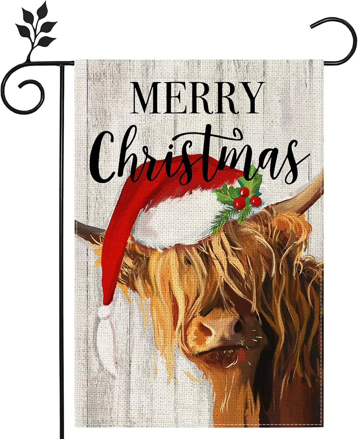 Whaline Christmas Garden Flag Rustic Highland Cow Double-Sided Yard Flag Holiday Outdoor Decorative Fabric Flag for Patio Lawn G