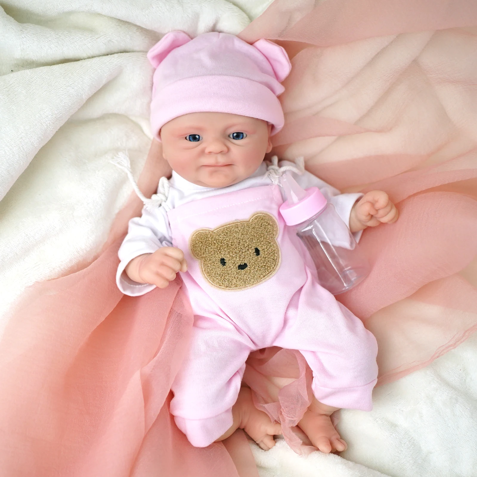 14inch Full Body Silicone Reborn Doll Coco Open Mouth Soft Lifelike DIY Blank Toy for Collectors And Crafts
