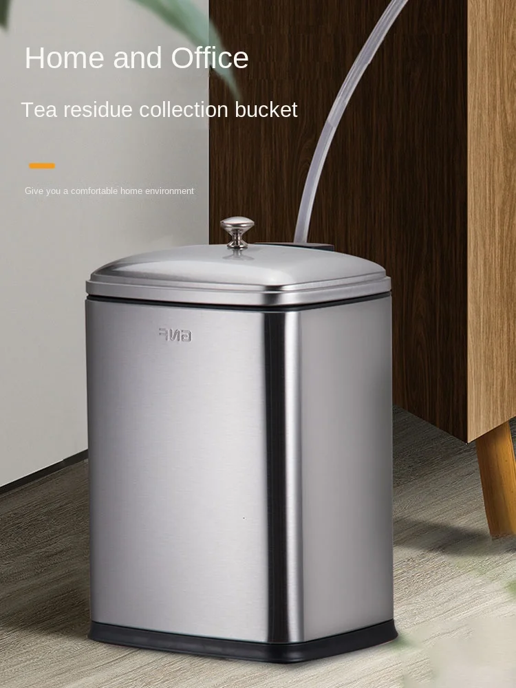 Stainless Steel Tea Trash Can with Lid Tea Residue Barrel Kombucha Bucket 12L Filter Household