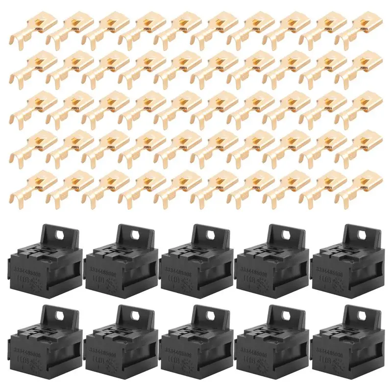 A01K-Car Auto 30A-80A Relay Bracket Terminal Case Holder Relay Base Holder 5 Pin Socket With 50Pcs 6.3Mm Terminals For Car