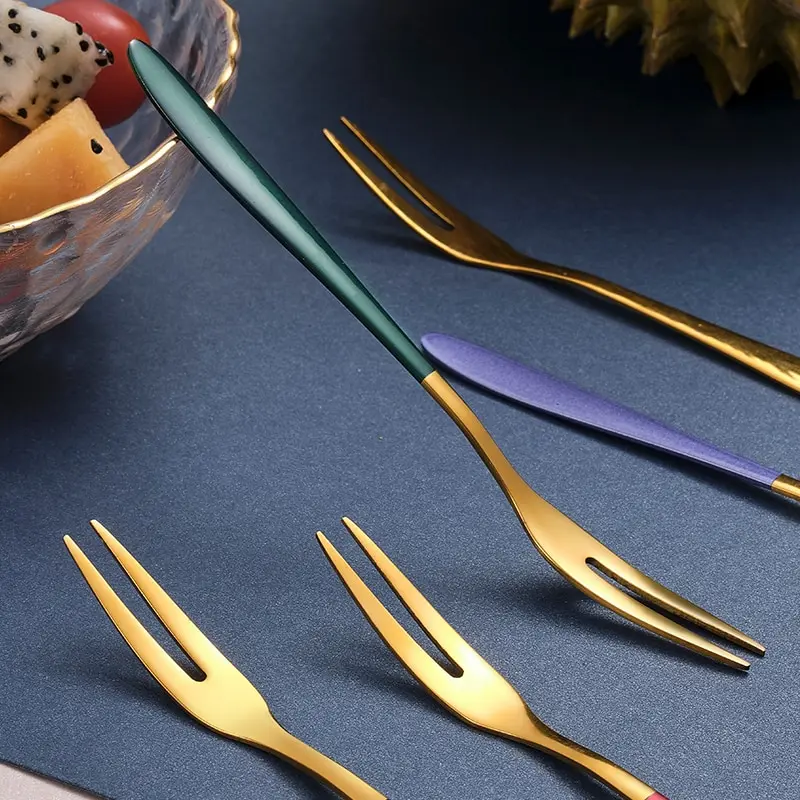 7pcs 304 Stainless Steel Fruit Fork Dessert Cake Forks Salad Fork For Party Kitchen Tableware