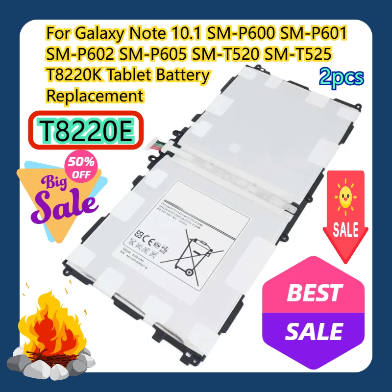 

For Galaxy Note 10.1 SM-P600 SM-P601 SM-P602 SM-P605 SM-T520 SM-T525 T8220E T8220K Tablet Battery Replacement 2pcs