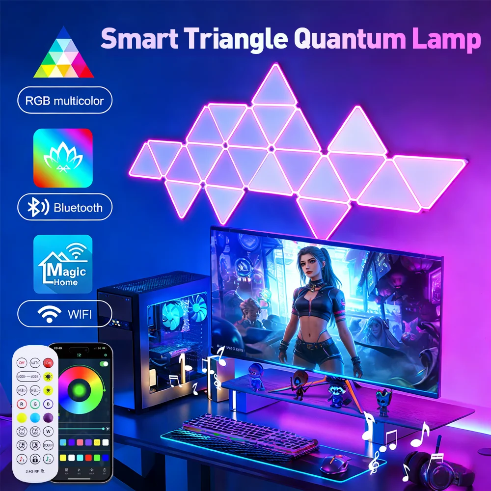 Smart Triangle LED Quantum Lamp for Kids Bedroom Decor Game Room RGB Ambiance App Control Living Room Bedside Wall Decor Light