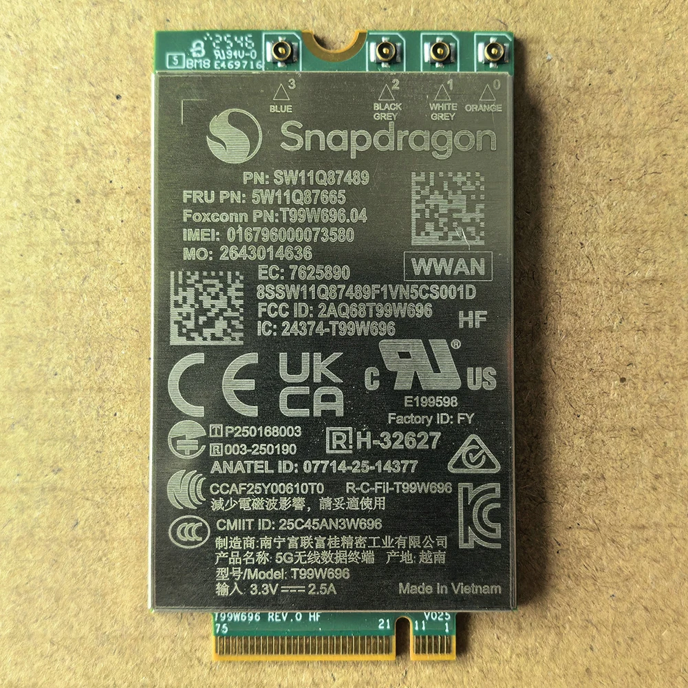 Foxconn T99W696 FRU 5W11Q87665 SDX61 5G NR LTE PCI Express M.2 WWAN Module For Thinkpad X1 Carbon Gen 14 T14 Gen7 P1 Gen9 Laptop