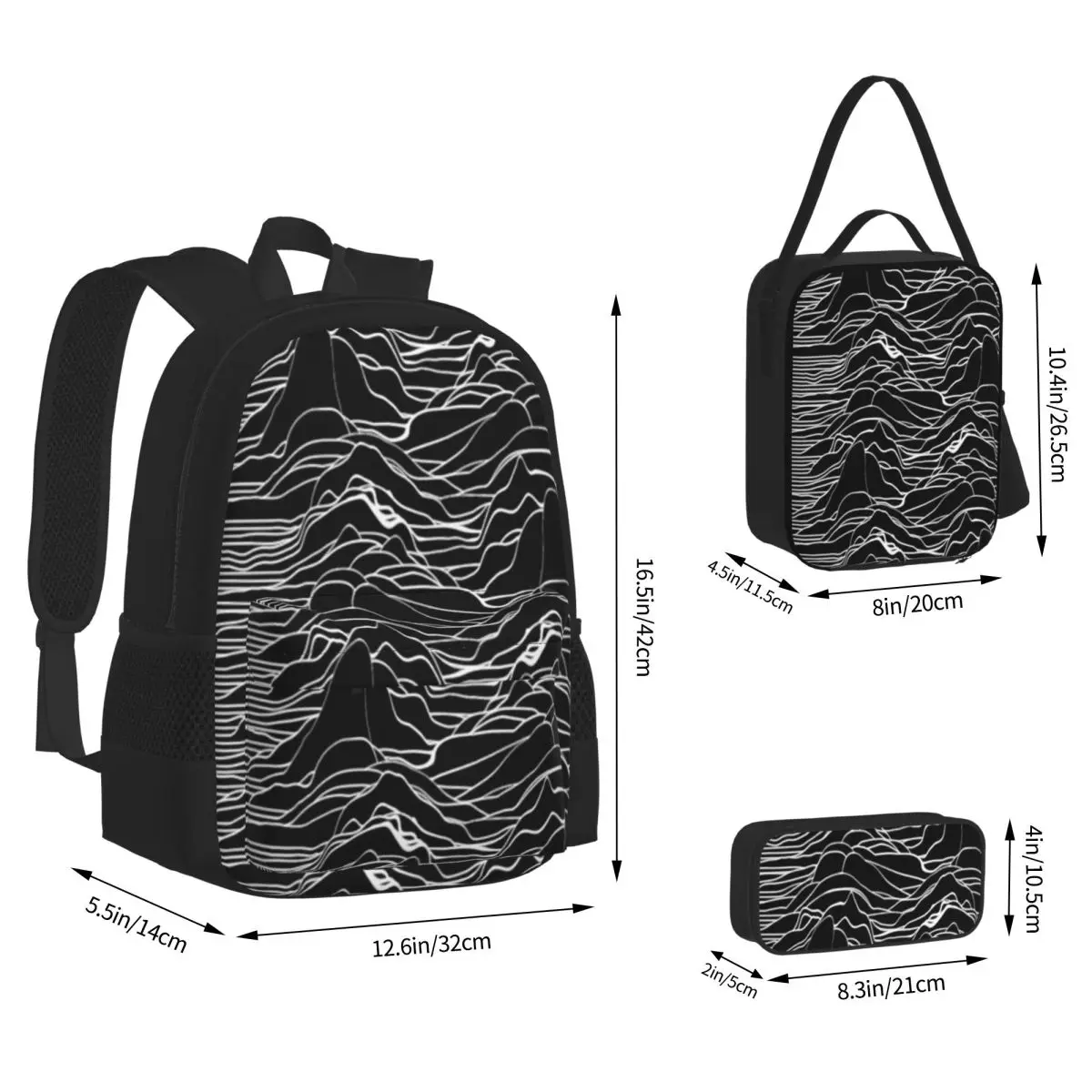 Joy Division Unknown Pleasures Backpacks Students Bookbag School Bags Kids Rucksack Lunch Bag Pen Bag Three-Piece Set