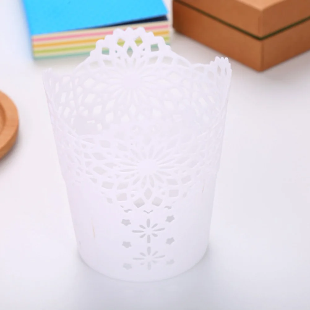 

5Pcs Fine Crafted Plastic Pen Containers Hollow Carved Design Desk Organizers Pencil Storage Baskets Holders