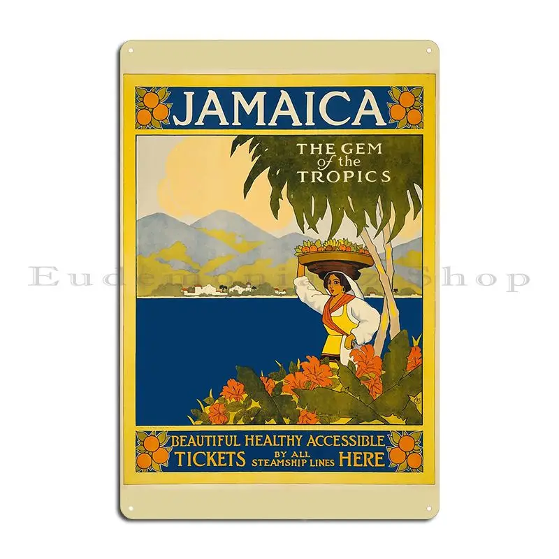 Jamaica Gem Of The Tropics Postcard Metal Sign Wall Mural Cinema Party Club Living Room Printed Tin Sign Poster