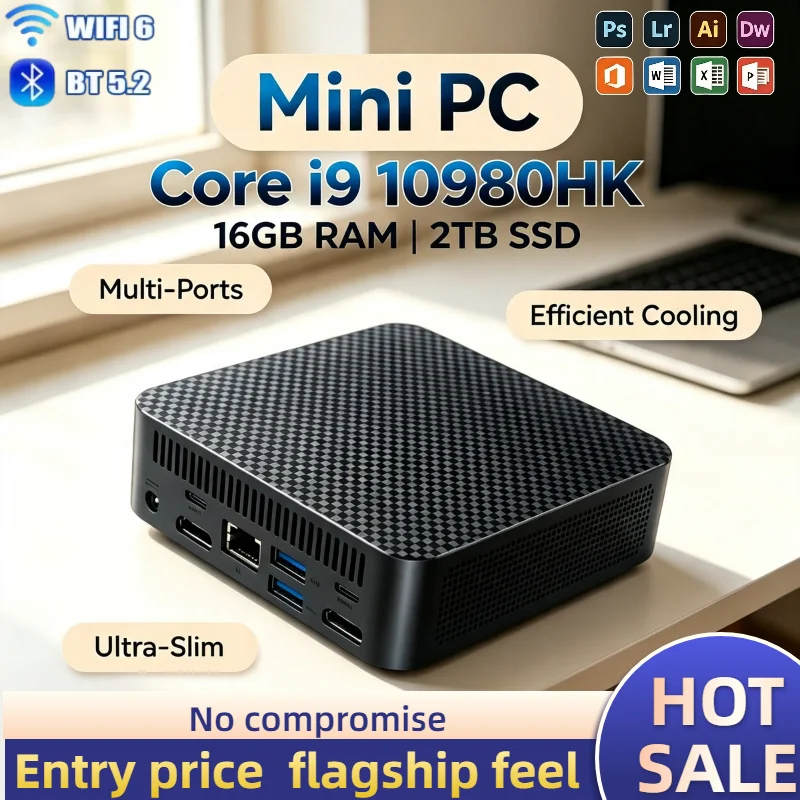 Core i9 10980HK Portable Mini Desktop 16GB DDR4 M.2 NVMe SSD Triple 4K WiFi6 Silent Cooling Office Home PC Host 2026