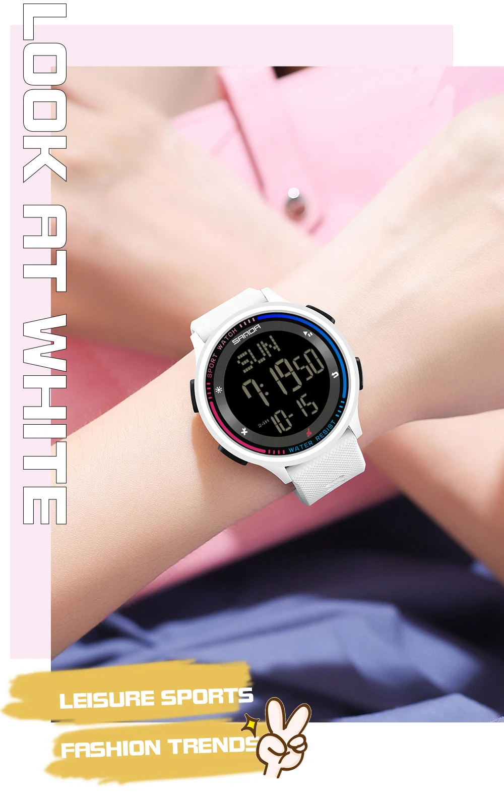 SANDA Herrenuhr, mehrere Funktionen, Outdoor-Sport, Stoppuhr, wasserdicht, digitales Uhrwerk, LED, Herren-Armbanduhr, elektronischer Alarm – Detail 11