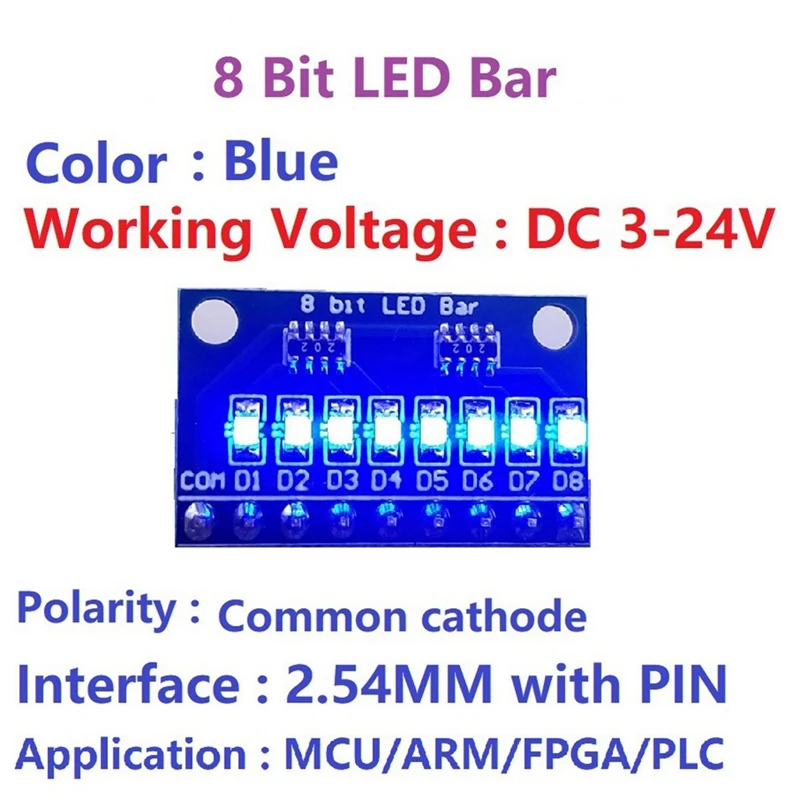 3.3v 5v 8 bits azul cátodo comum módulo indicador led kit diy para arduino nano uno raspberry pi 4 nodemcu v3