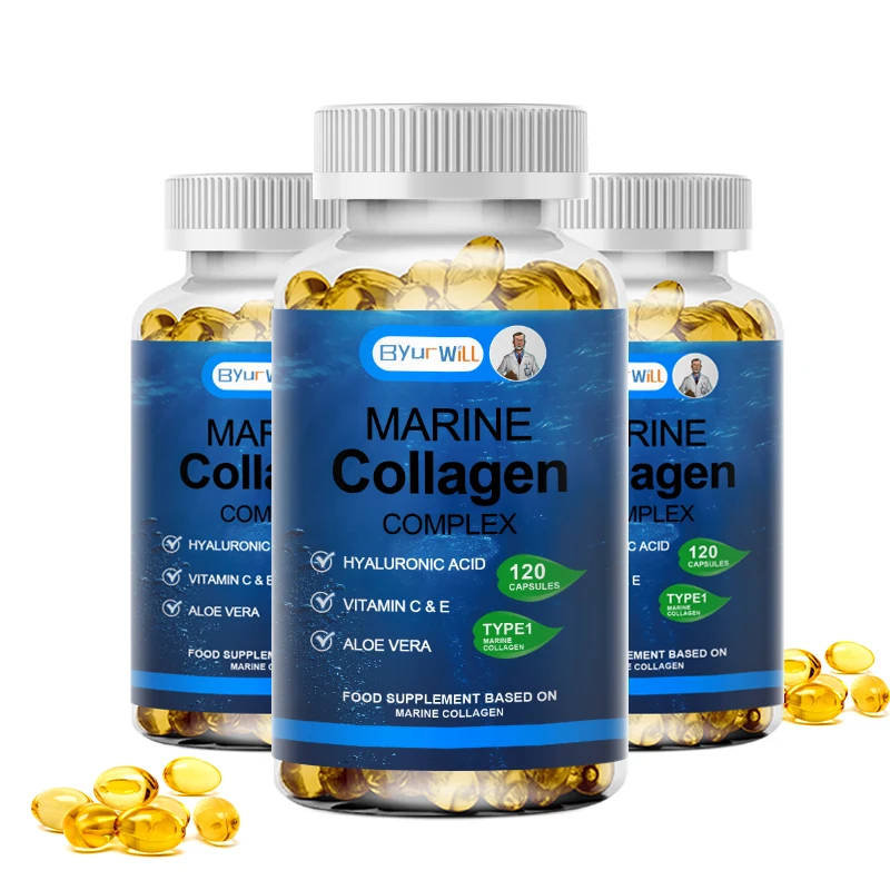 Marine Collagen Capsules with Hyaluronic Acid, Vitamin C & E - Preserve Beauty Firm Skin, Strong Nails & Hair, Healthy Joints