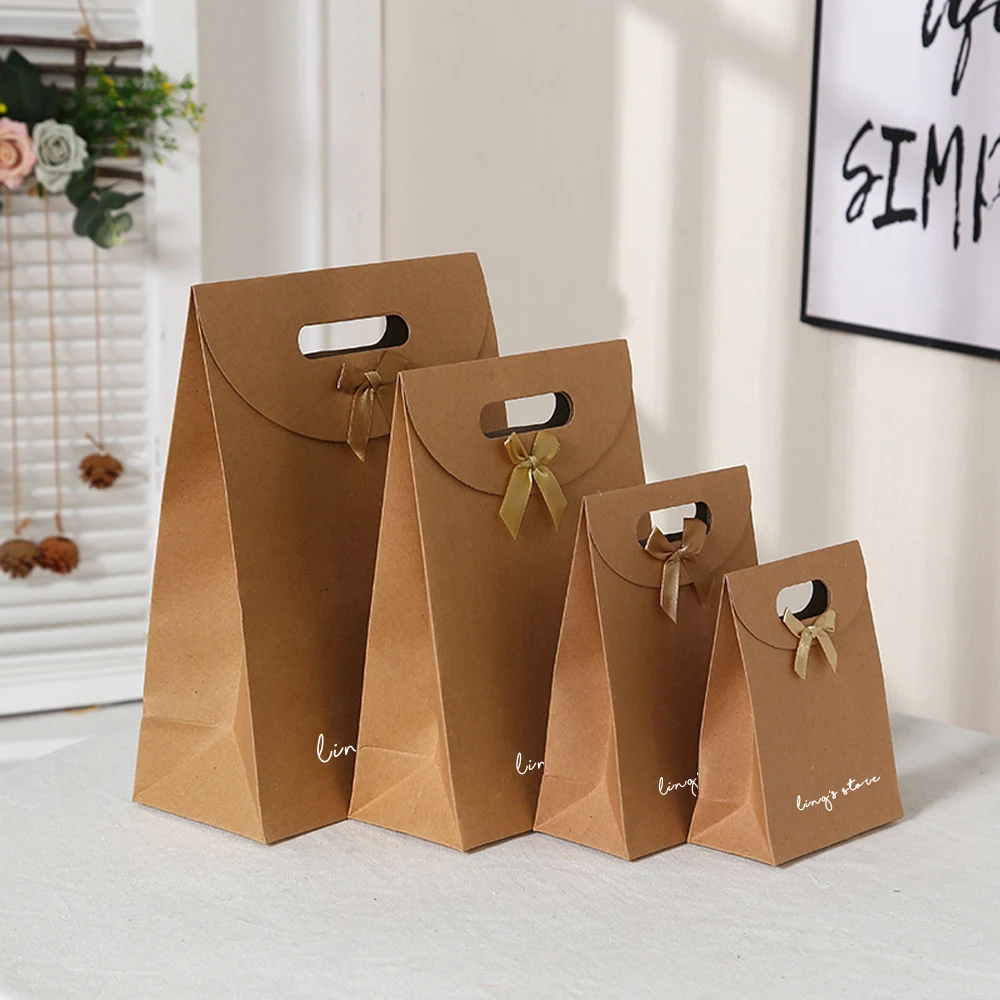 

Customized Jewelry Velcro Paper Tote Bag Bowknot Cardboard Handbags Gift Packaging Shopping Handle Pouch Birthday Wedding Favors