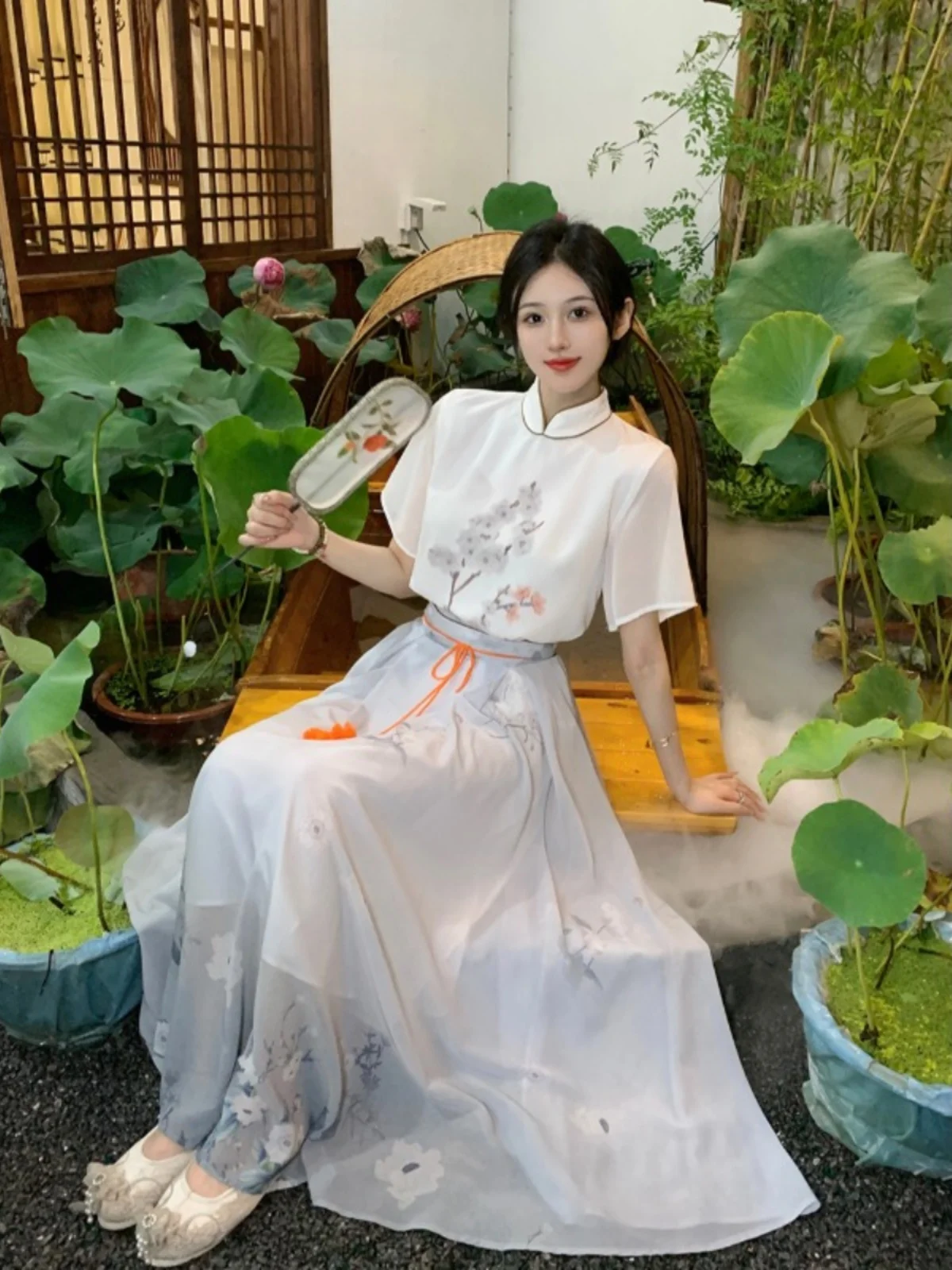 New Chinese Style Adult Women's Hanfu Skirt Set Summer Improved Ancient Costume Shirt Two-Piece Set Daily Commute Traditional...
