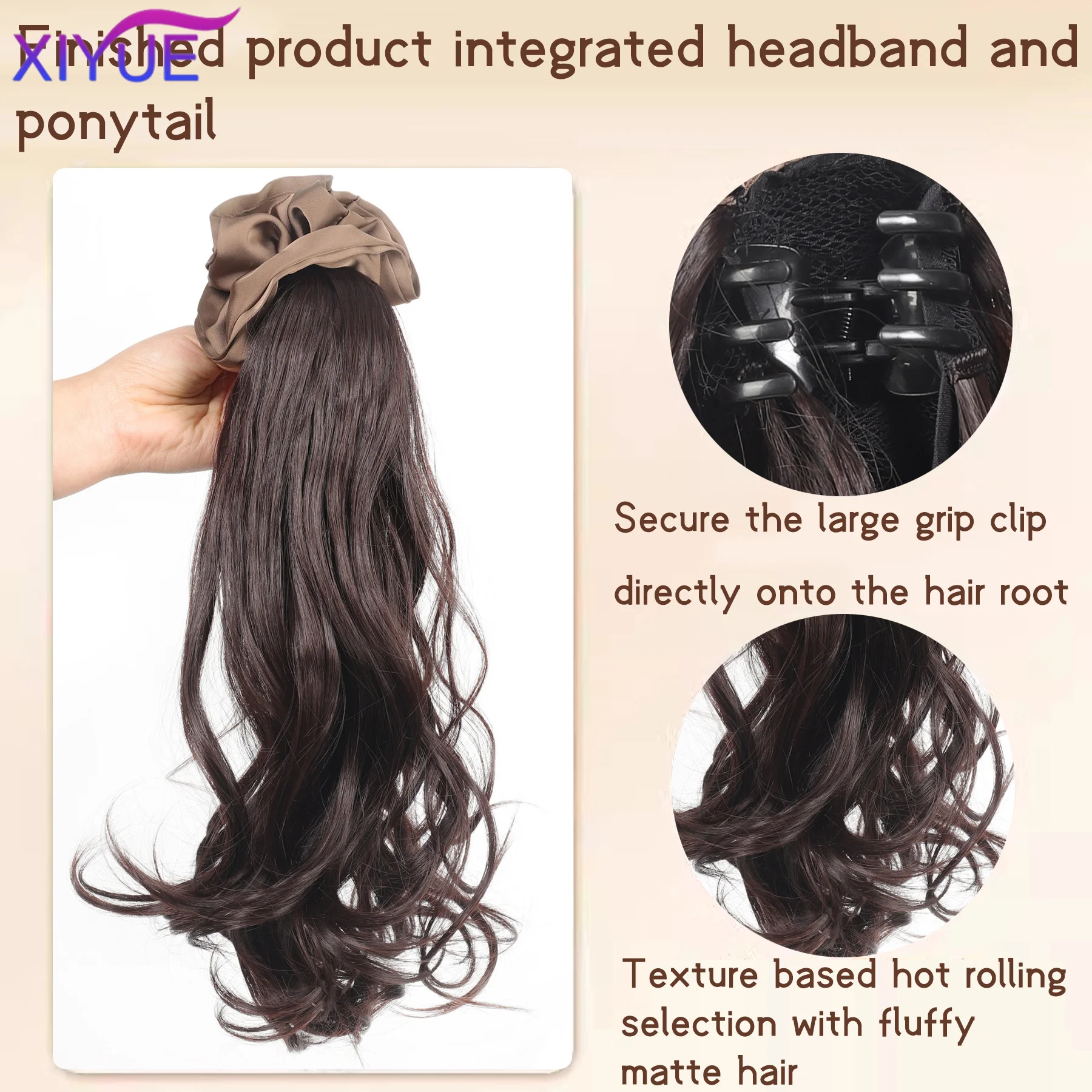 BROWN Hair Ring Claw Clip Synthetic Autumn And Winter Temperament Korean Style Layered Curly Ponytail Low Tie Natural Ponytail