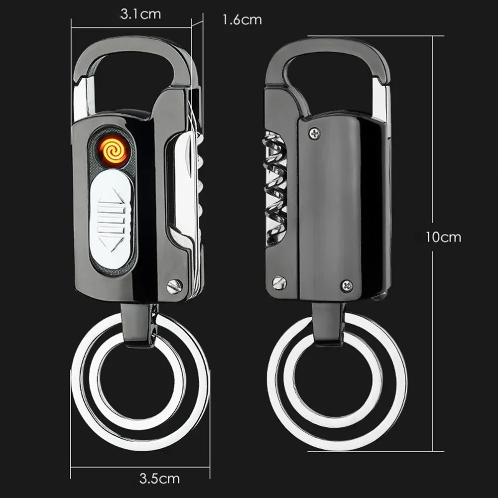 New USB Electronic Lighter Keychain Wine Opener Knife Flashlight One-word Screwdriver Multi-function Metal Windproof Men Gadget