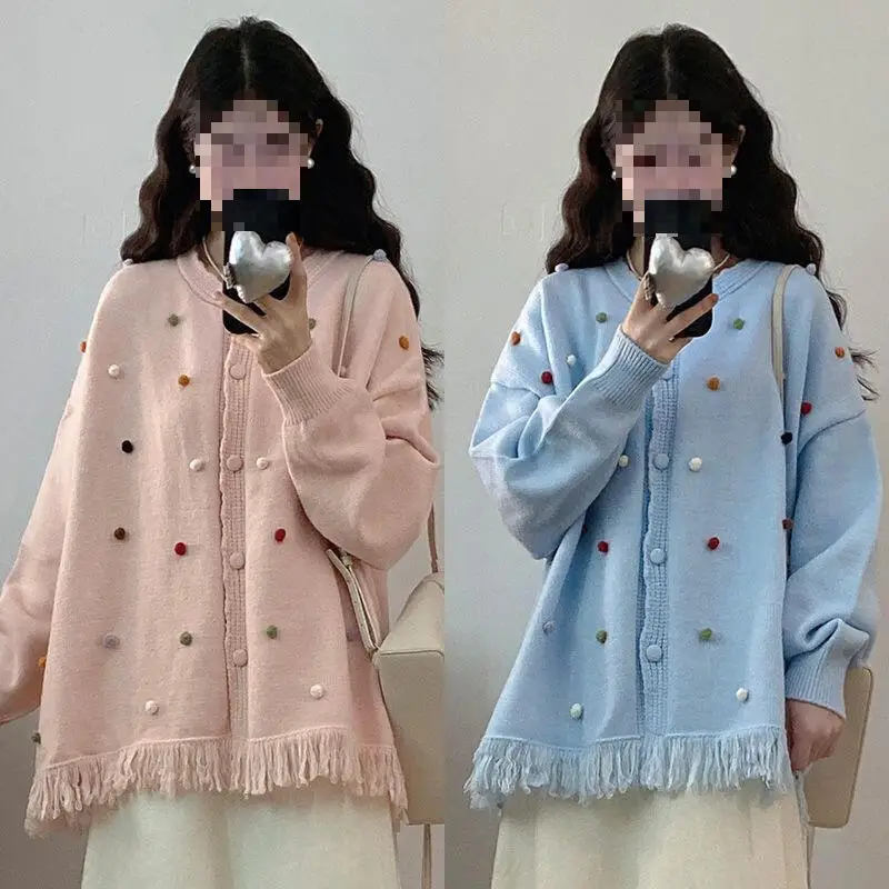 

Autumn Winter New Plus Sizewomen Clothing Fashion Casual Lazy Style Loose Sweater Jacket Handmade Design Feeling Knittedcardigan