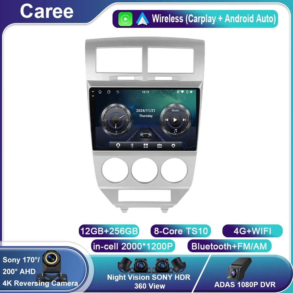 Android Auto For Dodge Caliber 2007 - 2010 Autoradio GPS Navigation 5G wifi BT Car Multimedia Player Carplay QLED No 2din DVD