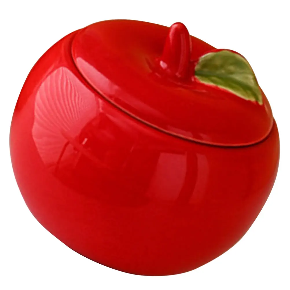 

Christmas Ceramic Apple Scented Container Airtight Lid DIY Empty Cup Sealed Jar Storage Red Single Tea Coffee Sugar