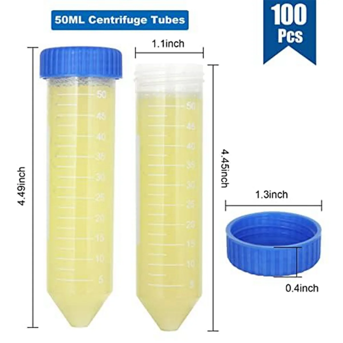 Confezione da 100 provette da centrifuga da 50 Ml, provette da centrifuga coniche da 50 Ml con segni graduati, punti di scrittura e tappi a vite blu