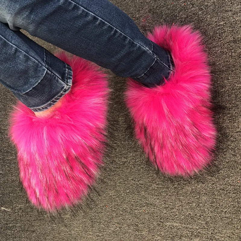 Summer Faux Fur Slippers Fuzzy Fur Slides For Women Fluffy Sandals Indoor Outdoor Ladies Shoes Woman Slipper Furry Flip Flops