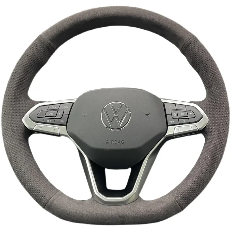 For Volkswagen Golf 8 R-line CC Tiguan X 2021 DIY Sew By Hand Black Suede Steering Wheel Cover Car Interior Accessories