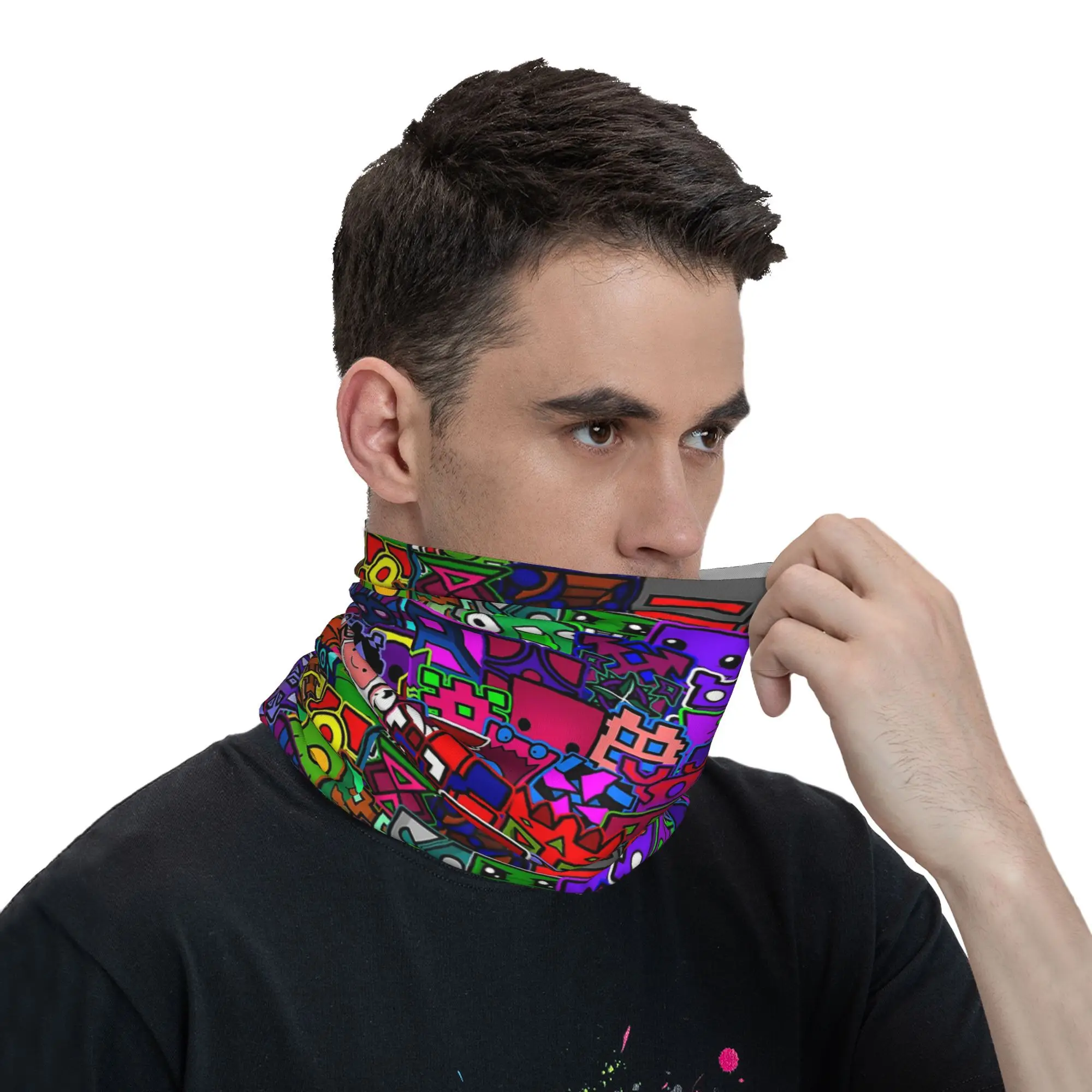 Videogame Geometry Dash Bandana Halsbeenkap Gedrukt Masker Sjaal Warme Fietssjaal Wandelen Vissen Unisex Volwassen Winddicht