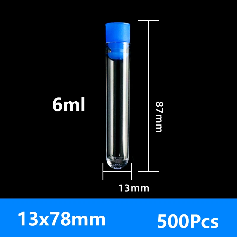 500pcs Colorimetric TubePlastic Test Tube Lab Transparent Test Tubes with cover sealed with caps chemical lab supplies 6ml