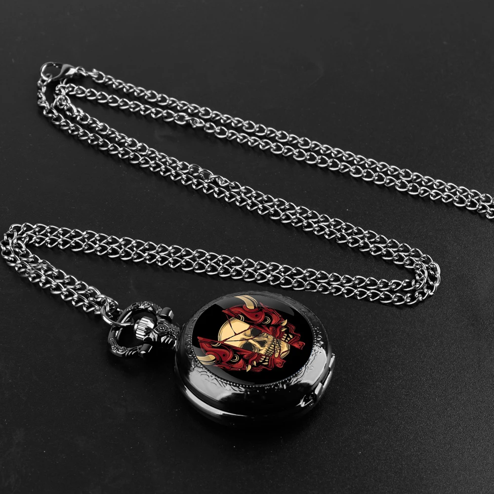 Anime Mask Skull Glass Dome Vintage Arabic Numerals Quartz Pocket Watch Necklace Pendant Clock Chain Men Women Anime Fans