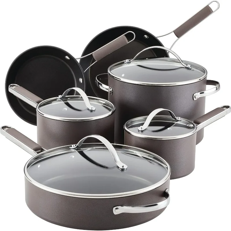 

Professional Hard Anodized Nonstick Cookware Pots and Pans Set, 10 Piece, Charcoal