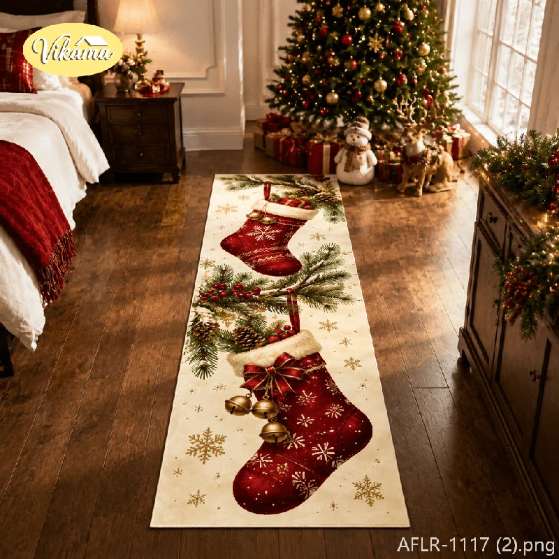 VIKAMA Christmas Buffalo Check Long Rectangular Rug Soft Non Slip Hallway Carpet Washable Farmhouse Entryway Runner Mat Decor