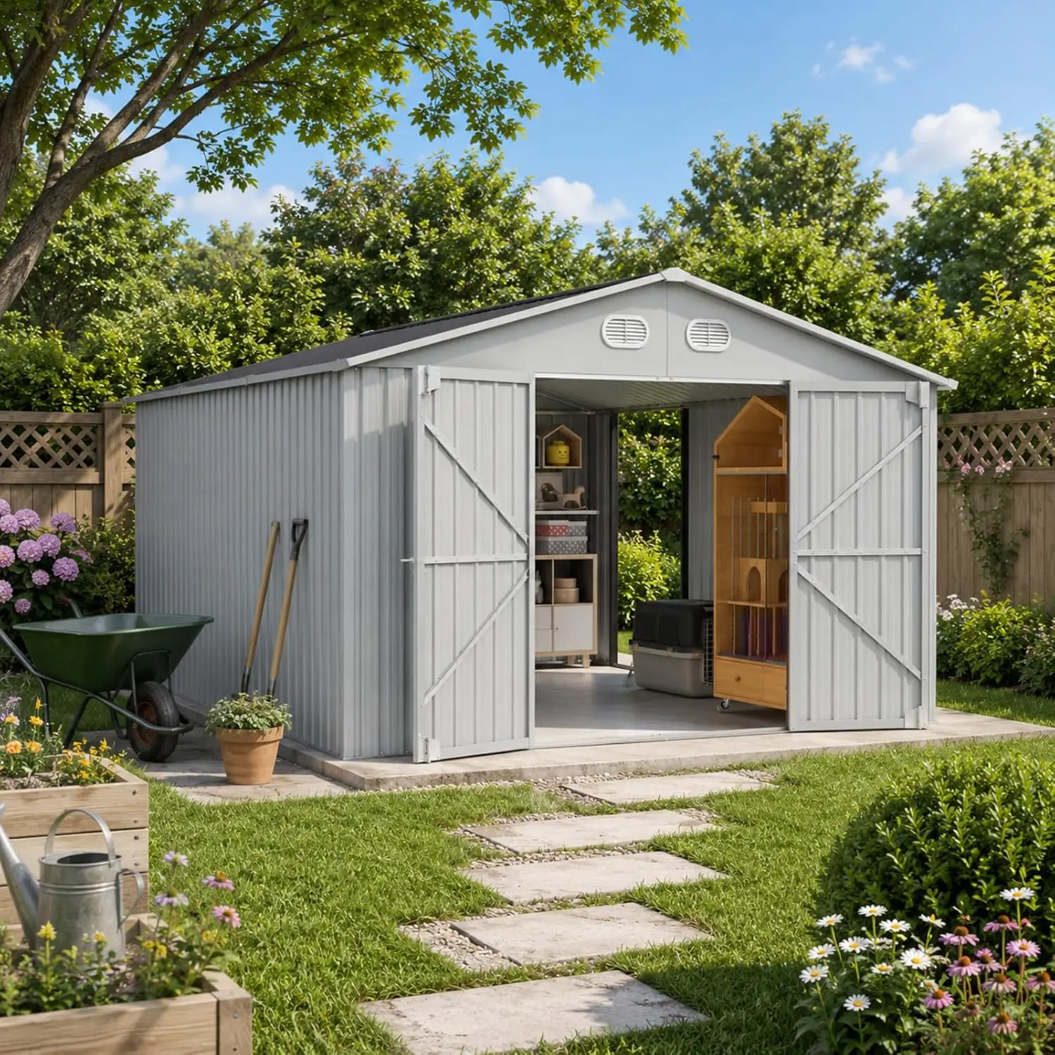 10x12 FT Metal Outdoor Storage Shed with Lockable Door for Garden Tool, Customized