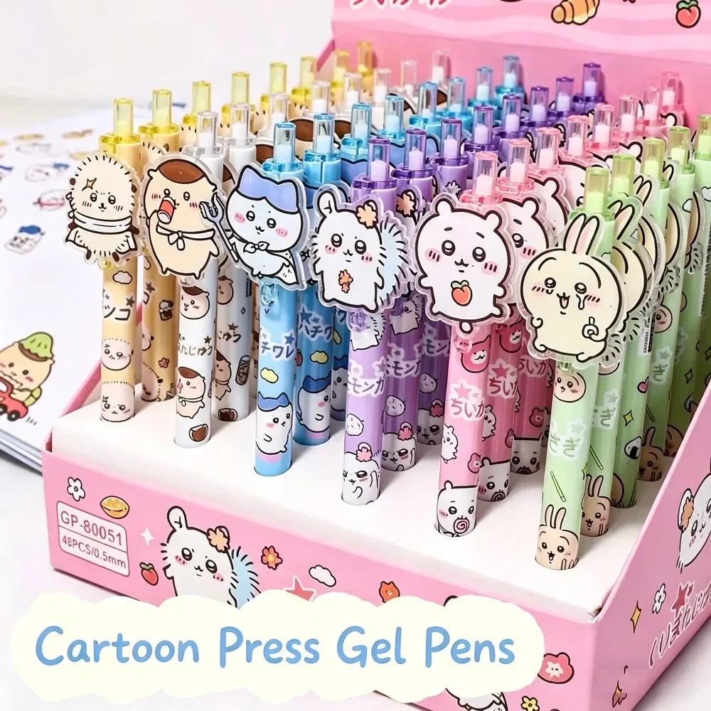 1-48pcs Cartoon Cute Chiikawa Usagi Hachiware Character Patch Press Pen Black Gel Pen Student Stationery Supplies Kids Gift モモンガ
